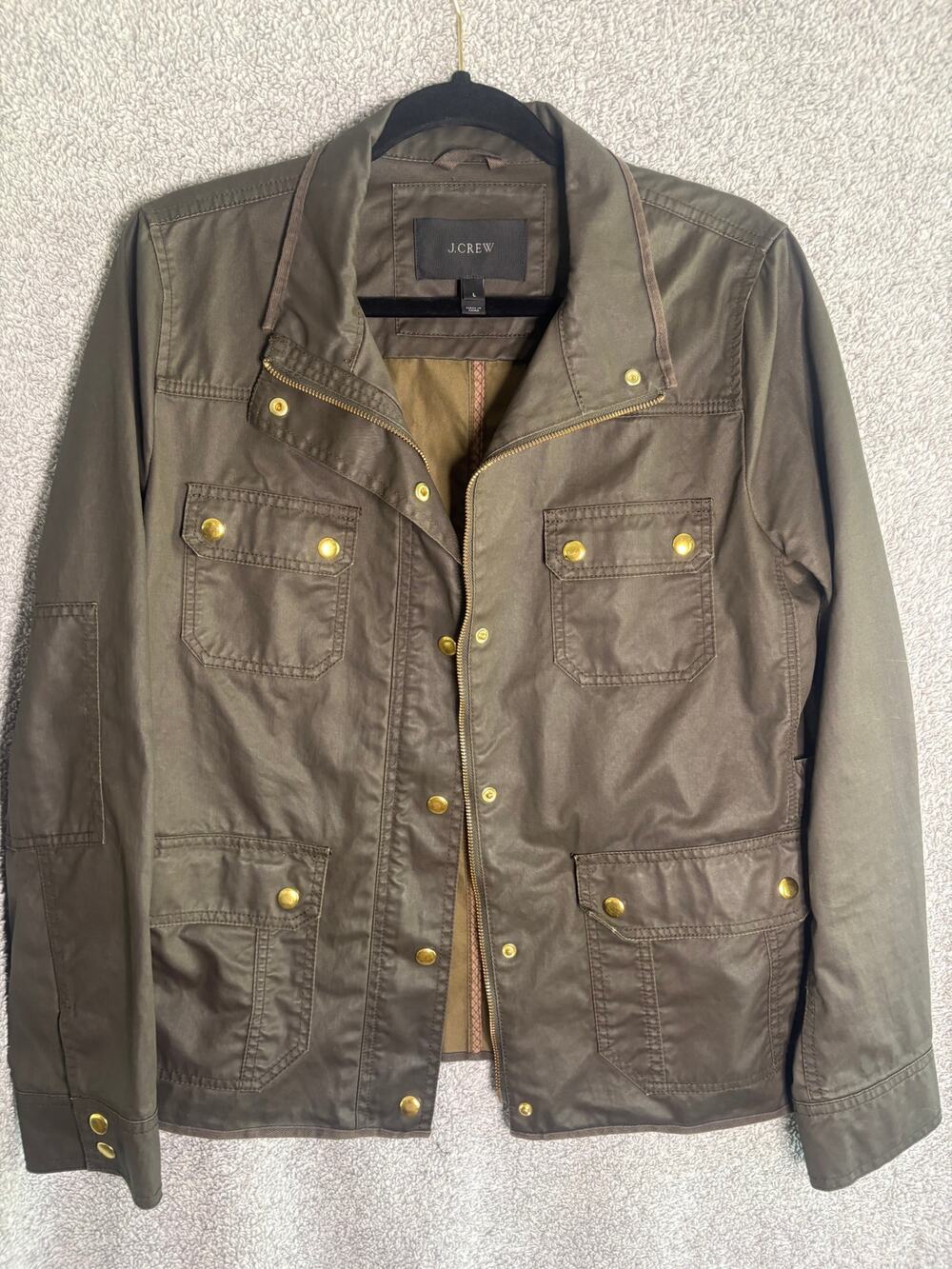 Waxed Cotton Field Jacket L Olive Military Utility Moto Preppy